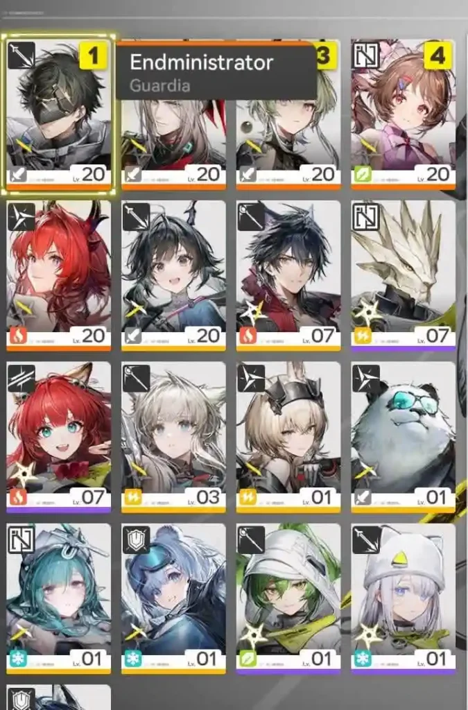 Arknights: Endfield team selection screen with the Endministrator and several operators displayed in the interface.
