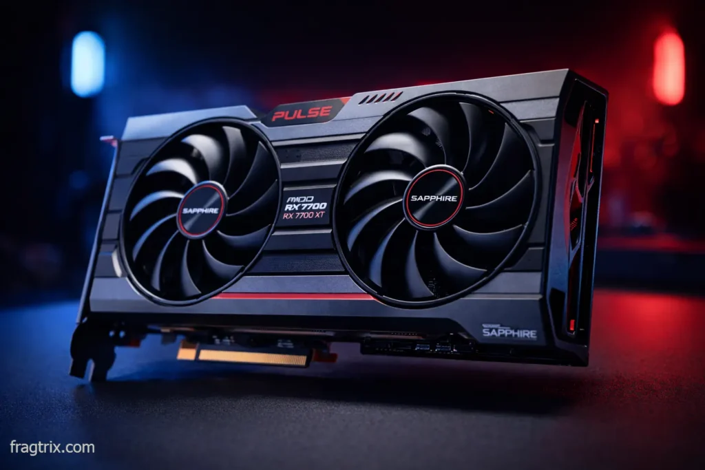 AMD Radeon RX 7700 XT graphics card product shot for 2026 review