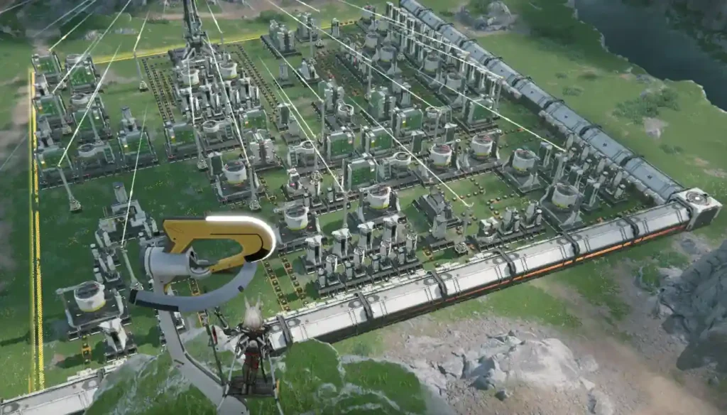 Large automated factory base in Arknights Endfield showing multiple production lines and machines