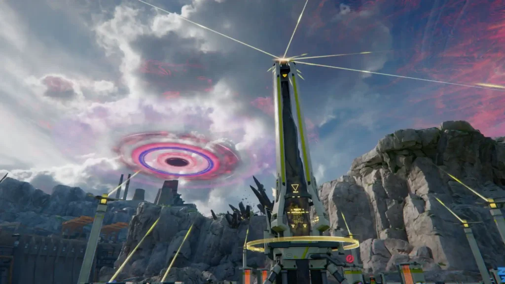 Electric power pylon distributing energy across an industrial base in Arknights Endfield