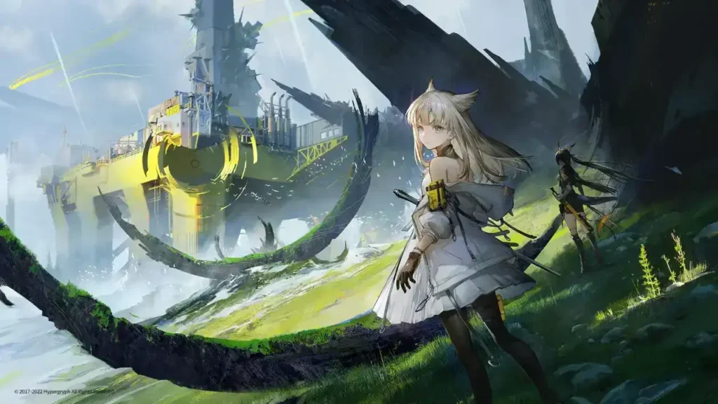 Arknights Endfield key visual showing operators overlooking industrial structures