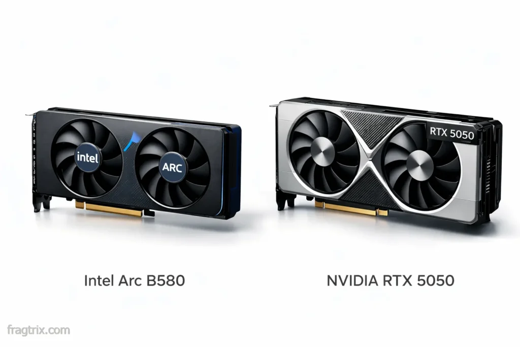 Intel Arc B580 and Nvidia RTX 5050 graphics cards side by side comparison