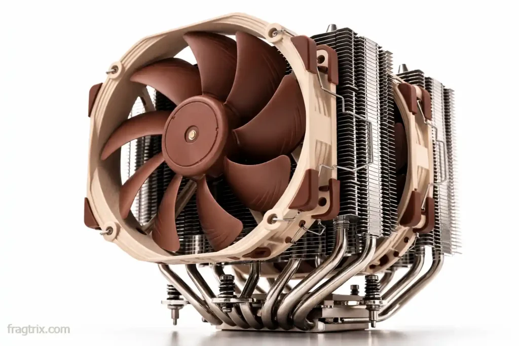Noctua NH-D15 G2 CPU cooler with dual tower heatsink and beige and brown fans on white background