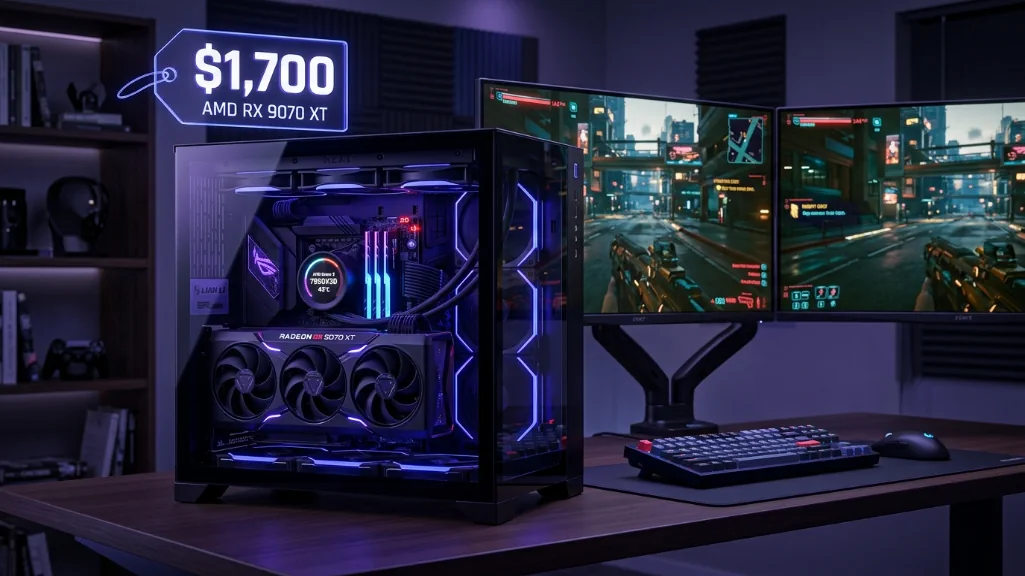 high-end 1440p gaming pc build with rx 9070 xt gpu and ddr5 ram showing march 2026 pricing crisis