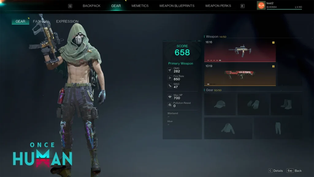 Once Human character creation customization interface