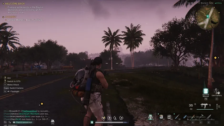Once Human HUD showing health hunger hydration and sanity meters