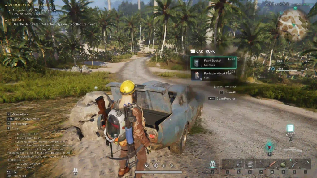 Once Human player gathering wood and mining ore