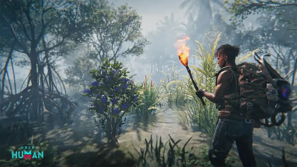 Player exploring the open world while farming resources in Once Human