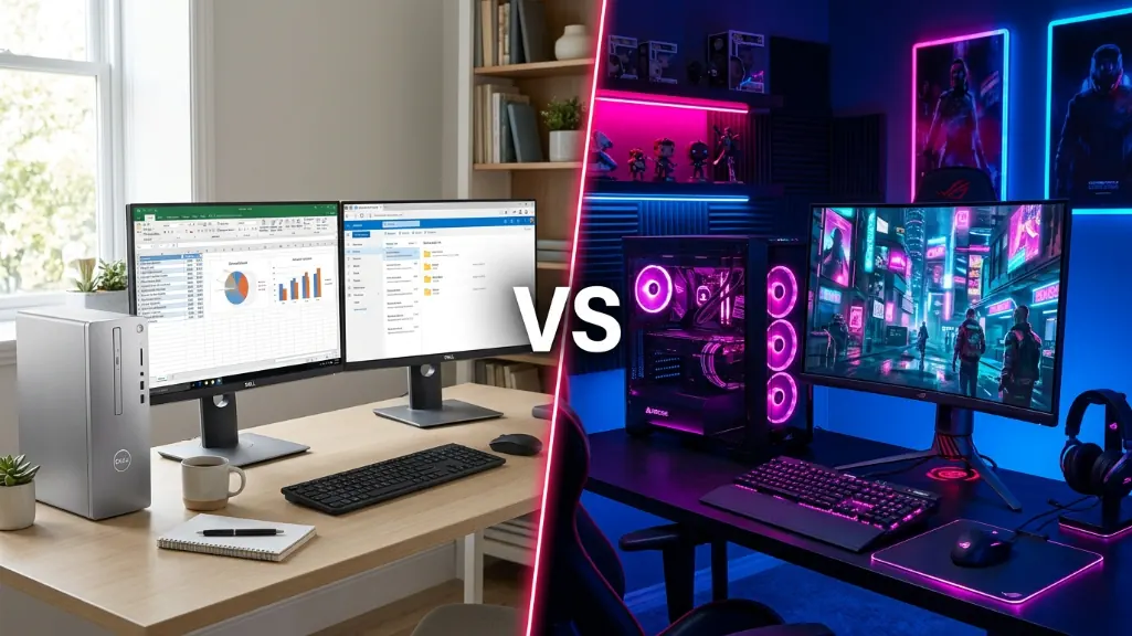 Office PC setup vs Gaming PC setup side-by-side comparison 2026