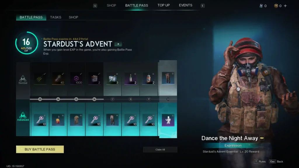 Once Human battle pass progression screen showing seasonal rewards