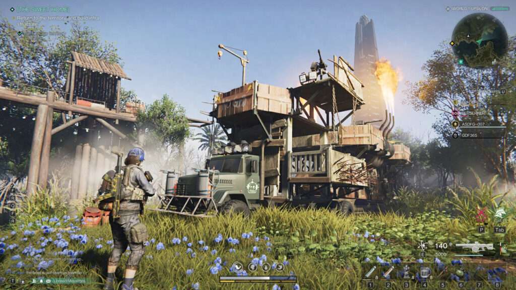 Player base built on a truck platform in Once Human showing the base building mechanics