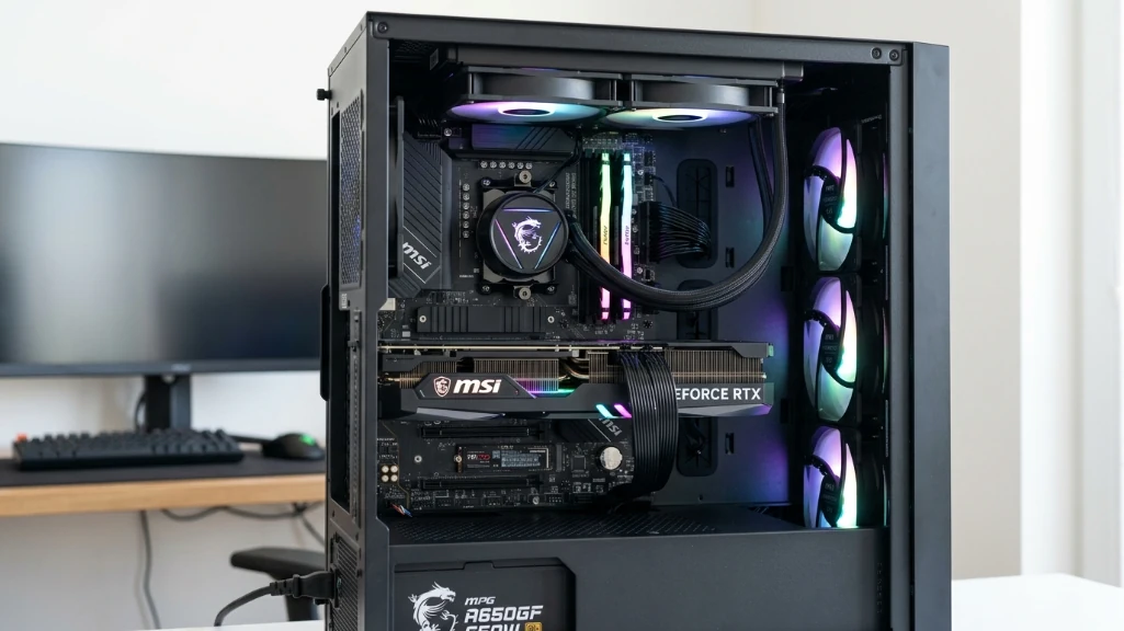MSI Codex Z2 interior showing RTX 5070 GPU, DDR5 RAM, NVMe storage and cable management