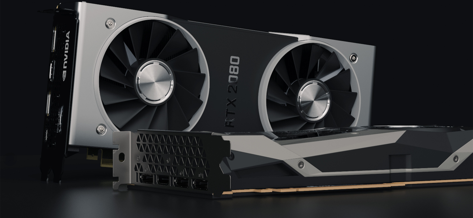 NVIDIA GeForce RTX desktop graphics card shown at an angle with dual fans and NVIDIA branding visible